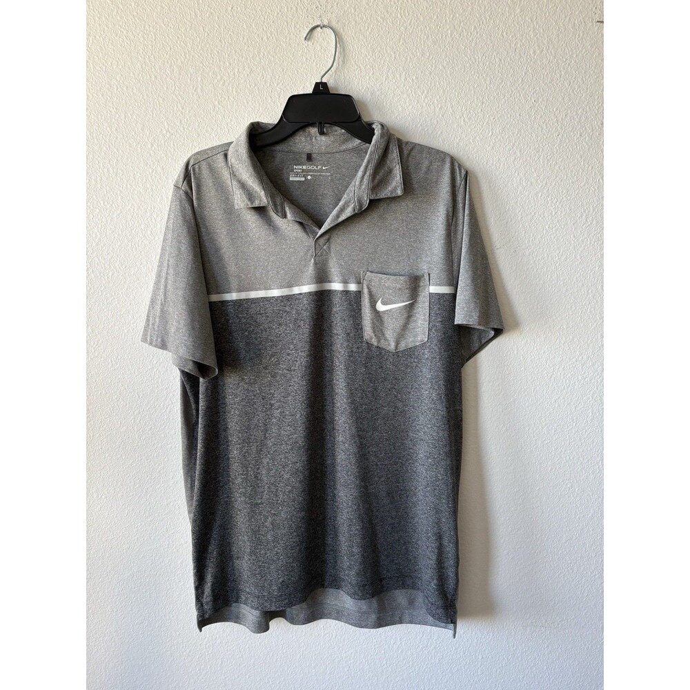 Nike Men's Dri-Fit Golf Shirt Size Large, Grey and White, Short Sleeve, Polo